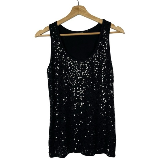 Apt. 9 Black Scoop Neck Sequin Tank Top L - Picture 1 of 3